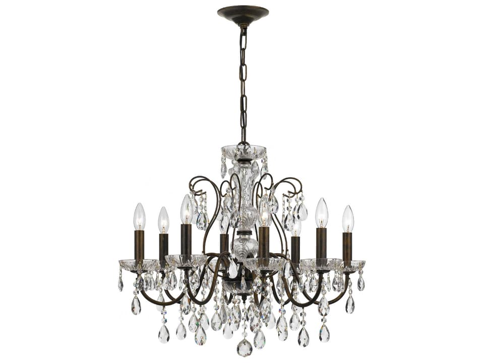 8-Light Butler Chandelier in English Bronze with Clear Hand-Cut Crystal