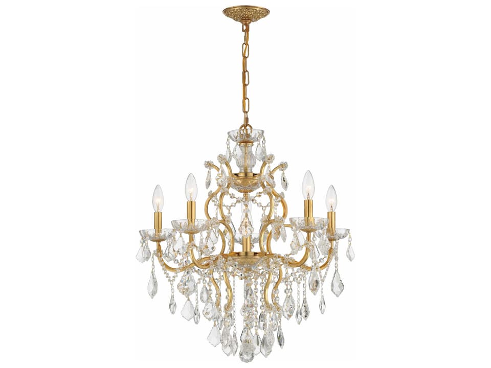 Filmore 6-Light Chandelier with Clear Hand Cut Crystal in Antique Gold