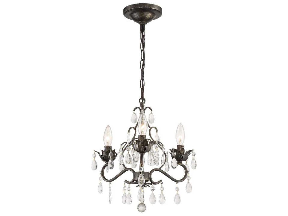 3-Light Paris Market Mini Chandelier in English Bronze with Hand Cut Crystal