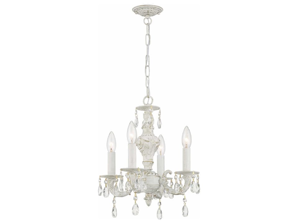 4-Light Paris Market Mini Chandelier in Antique White with Clear Crystal