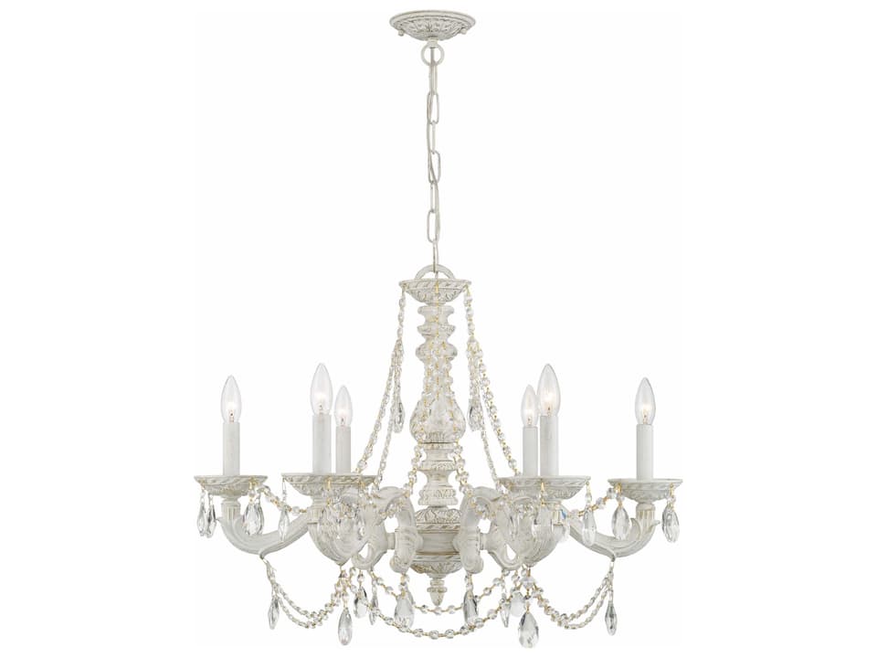 Paris Market 6-Light Chandelier in Antique White with Italian Crystal