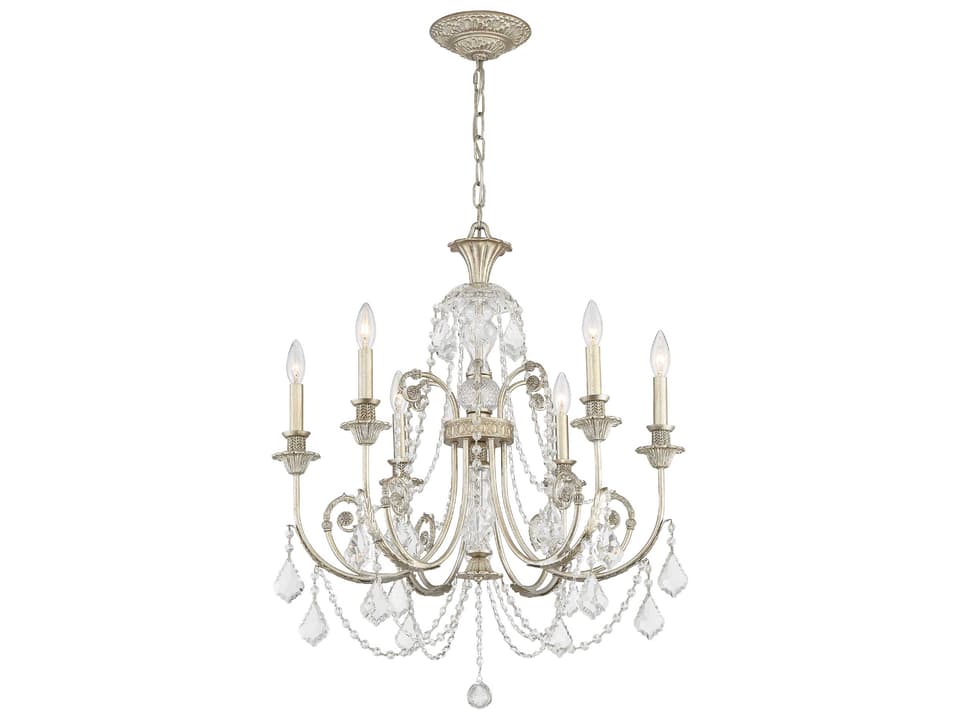 Regis 6-Light Hand Cut Crystal Chandelier in Olde Silver