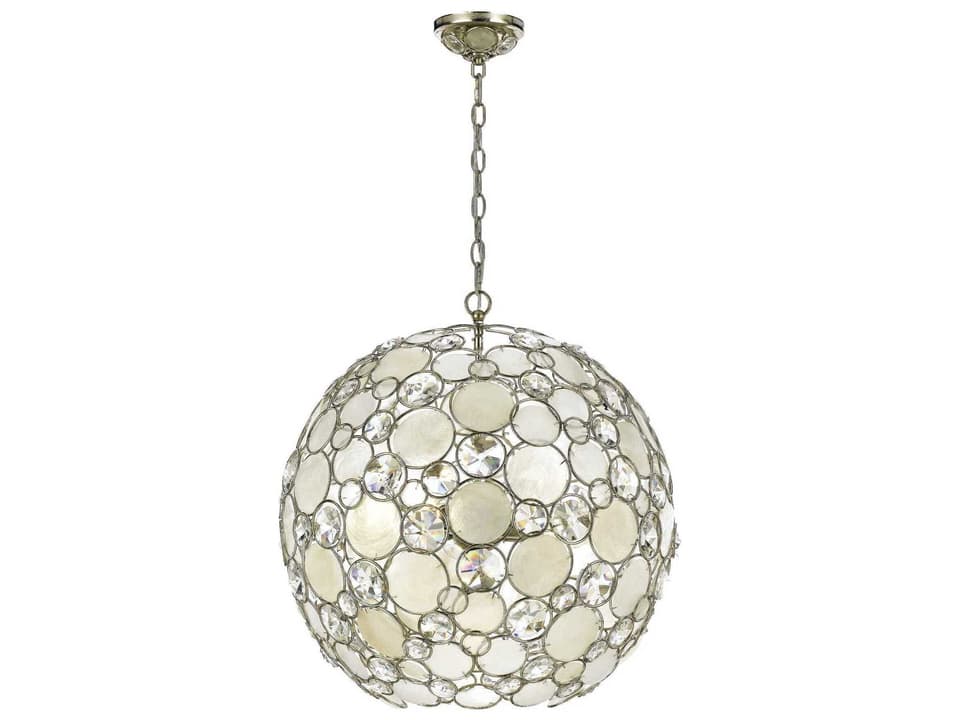 Palla 6-Light Sphere Chandelier in Antique Silver with Crystal and Capiz Shell