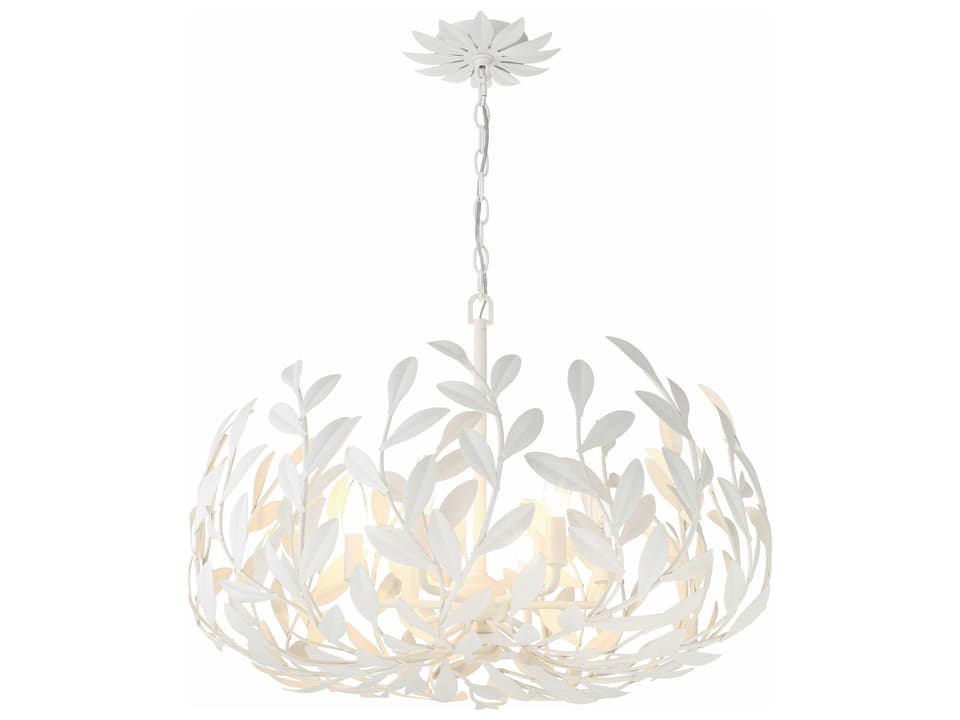 Broche 6-Light Chandelier in Matte White with Hand-Painted Leaves