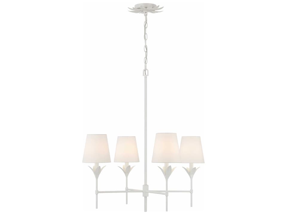 Broche 4-Light Chandelier in Matte White with Linen Shades