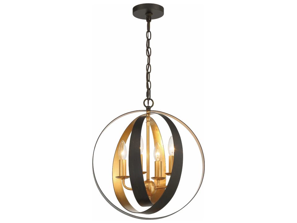 4-Light Luna Sphere Chandelier in English Bronze and Antique Gold