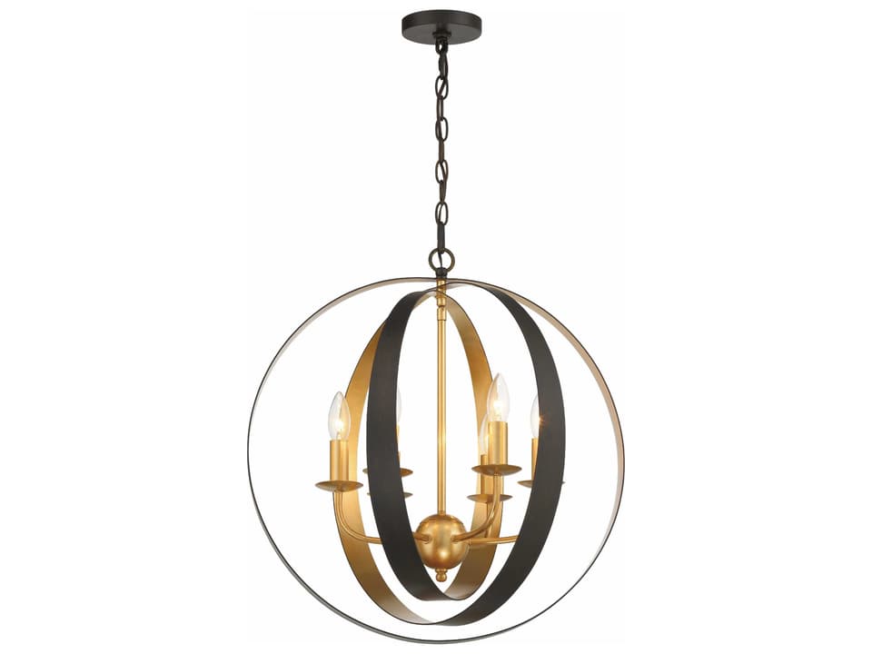 6-Light Luna Sphere Chandelier English Bronze and Antique Gold