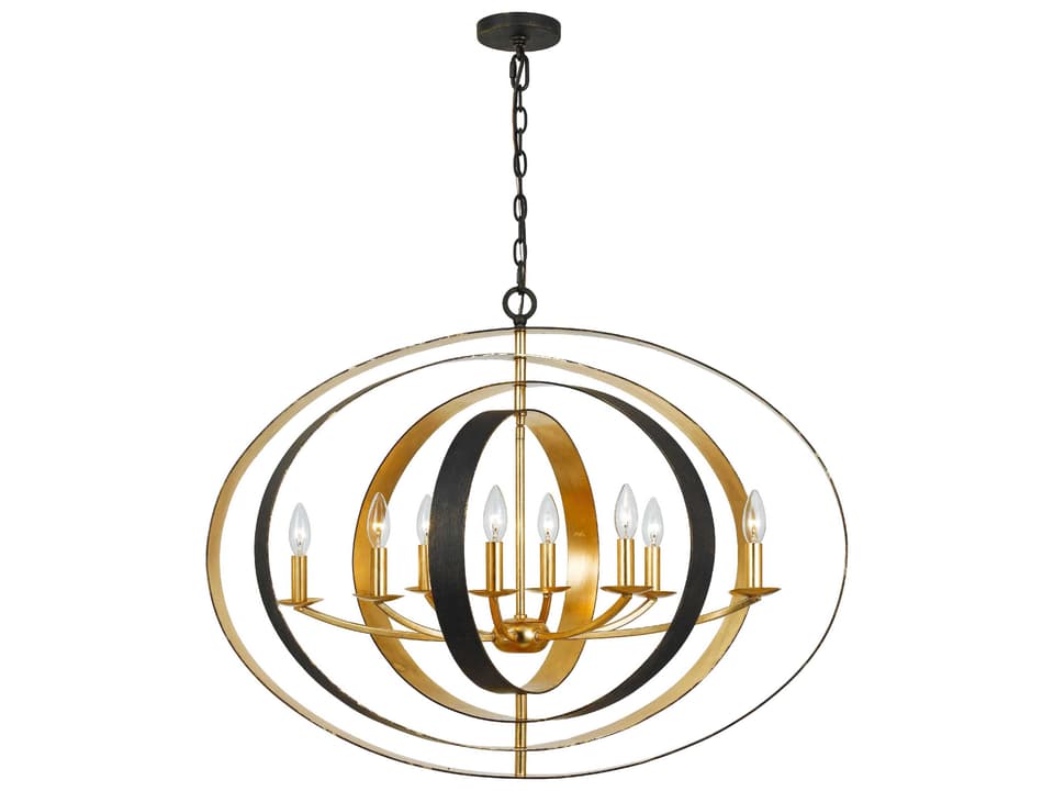 Luna 8-Light Oval Chandelier in English Bronze and Antique Gold