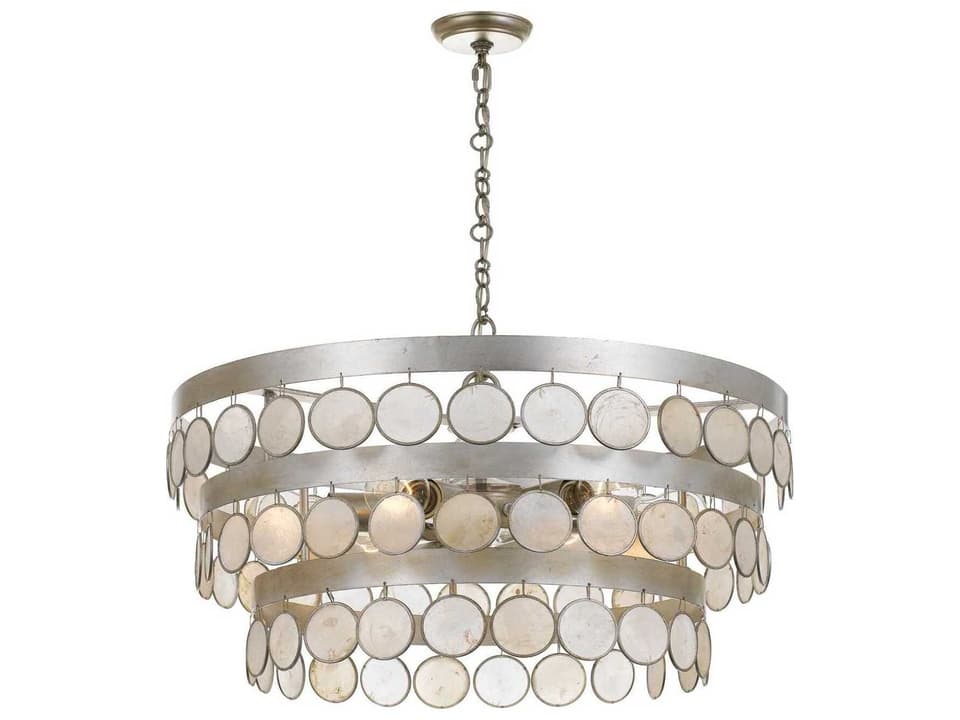 Coco 6-Light Chandelier with Capiz Shell Shade in Antique Silver