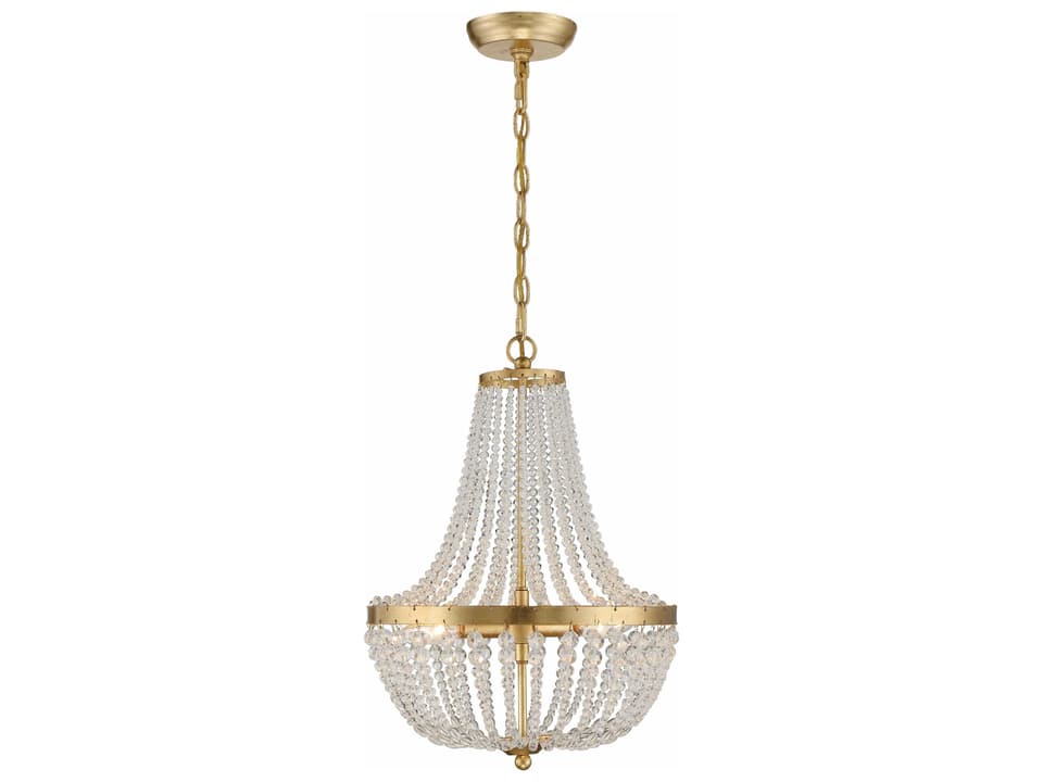 3-Light Rylee Chandelier in Antique Gold with Hand Cut Crystal Beads