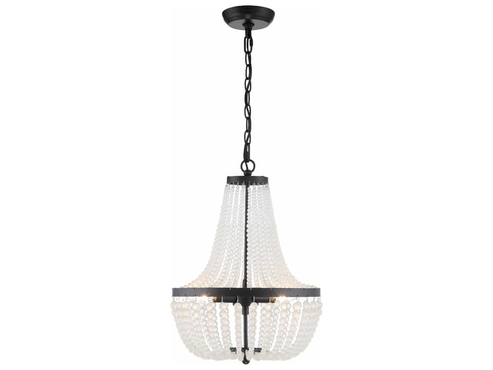 3-Light Rylee Chandelier in Matte Black with Glass Beads
