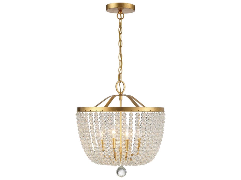4-Light Rylee Mini Chandelier in Antique Gold with Crystal Beads