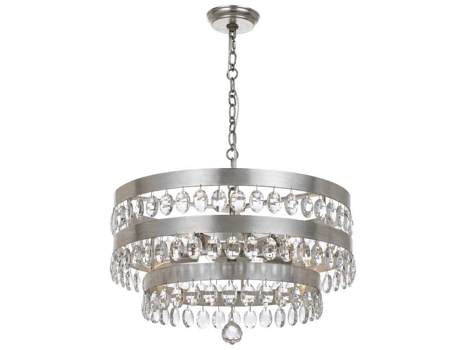 5-Light Perla Chandelier with Hand Cut Crystal in Antique Silver