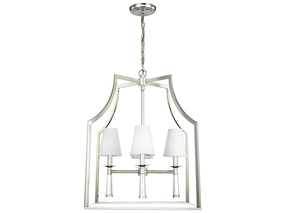 Baxter 4-Light Transitional Chandelier in Polished Nickel with White Silk Shade