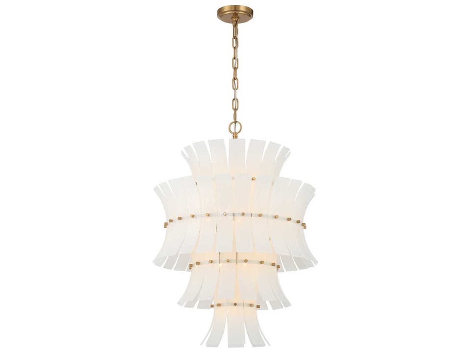 Abigail 13-Light Chandelier with Aged Brass Finish and White Glass