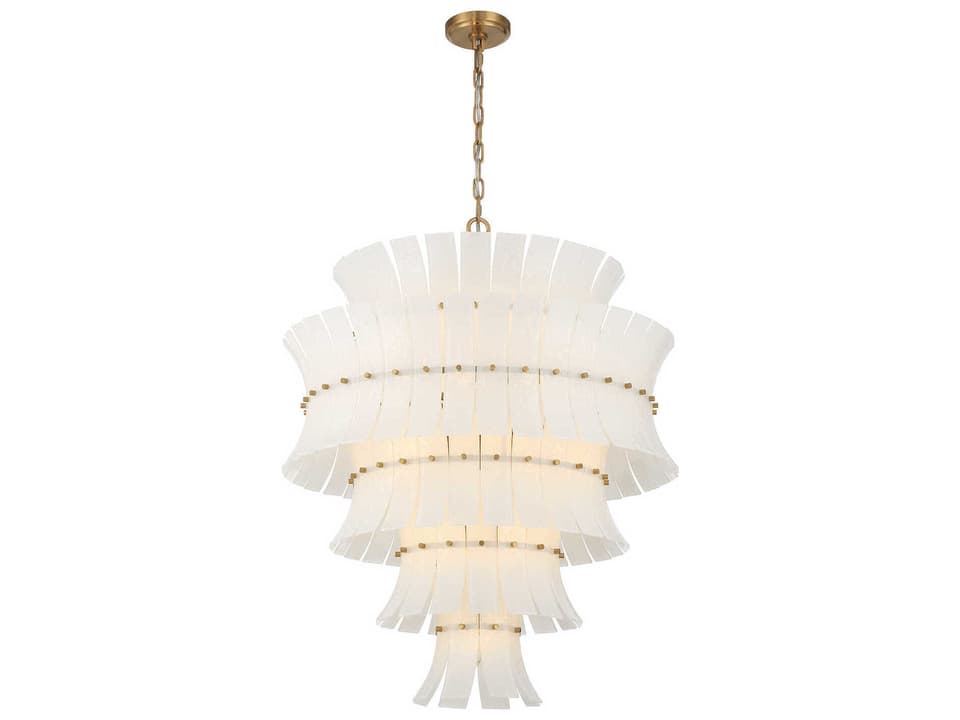 Abigail 21-Light Tiered Chandelier in Aged Brass and White Glass