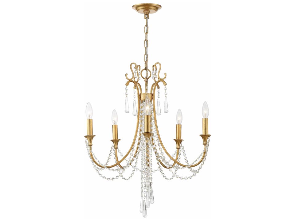 Arcadia 5-Light Chandelier in Antique Gold with Hand Cut Crystals