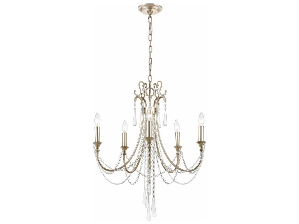 5-Light Arcadia Chandelier with Hand Cut Crystal in Antique Silver