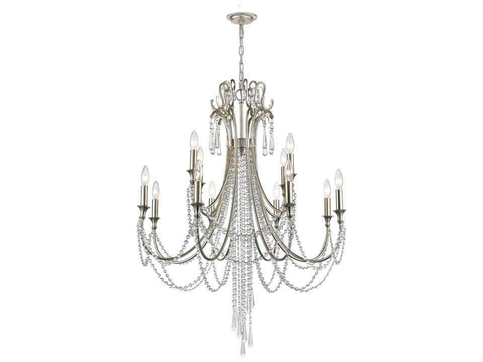 Arcadia 12-Light Chandelier with Hand Cut Crystal in Antique Silver