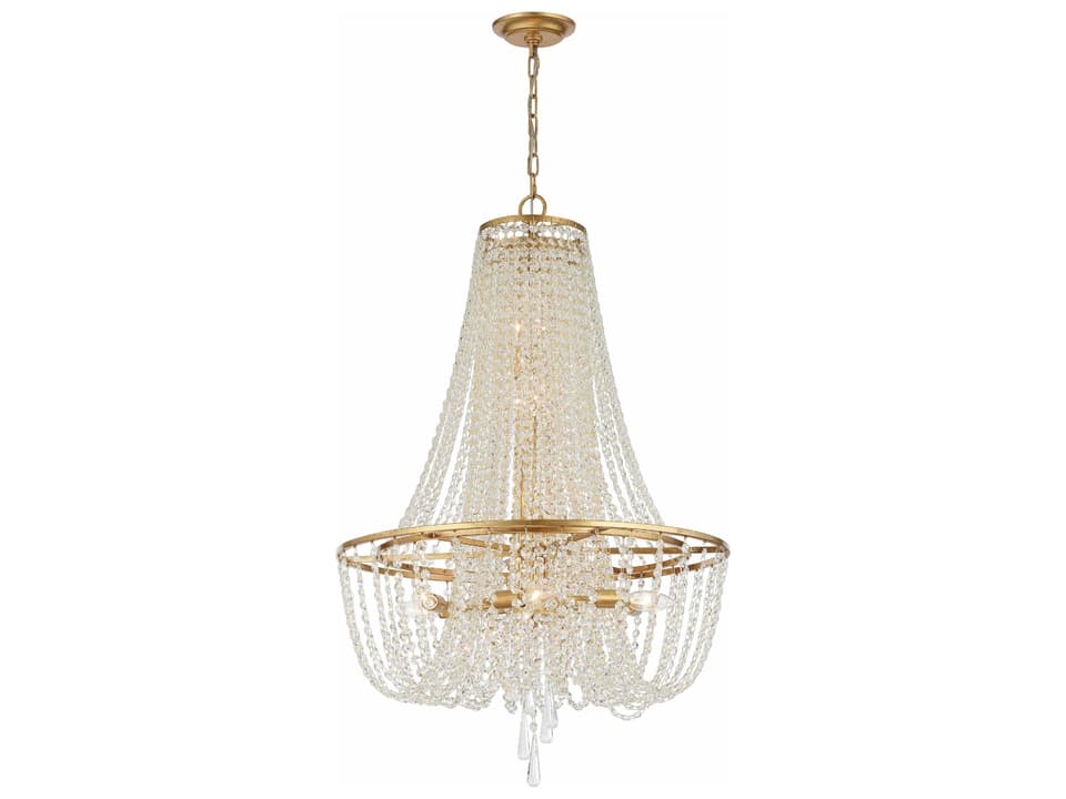 Arcadia 9-Light Chandelier in Antique Gold with Hand Cut Crystal