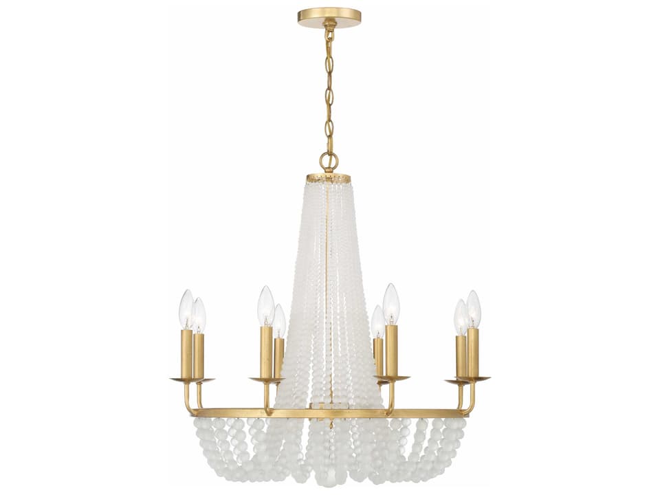 Bella 8-Light Frosted Glass Bead Chandelier in Antique Gold