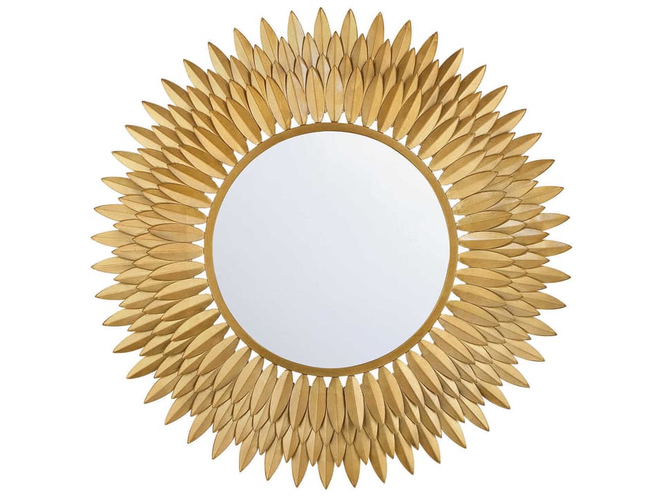 Broche 30-Inch Round Wall Mirror in Antique Gold with Sunburst Design