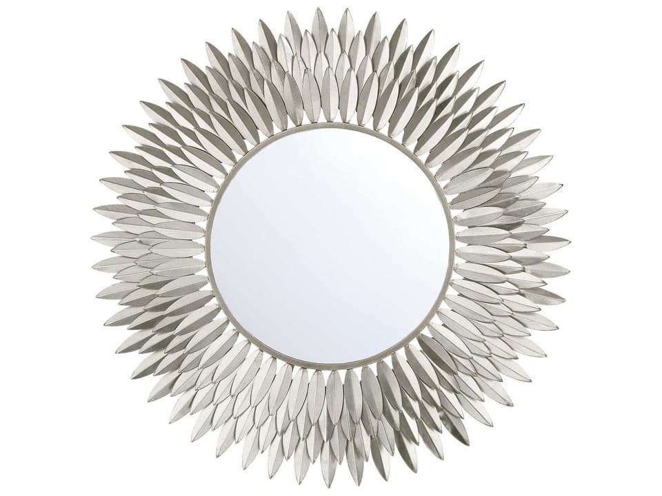 Broche 30 Inch Round Sunburst Wall Mirror in Antique Silver