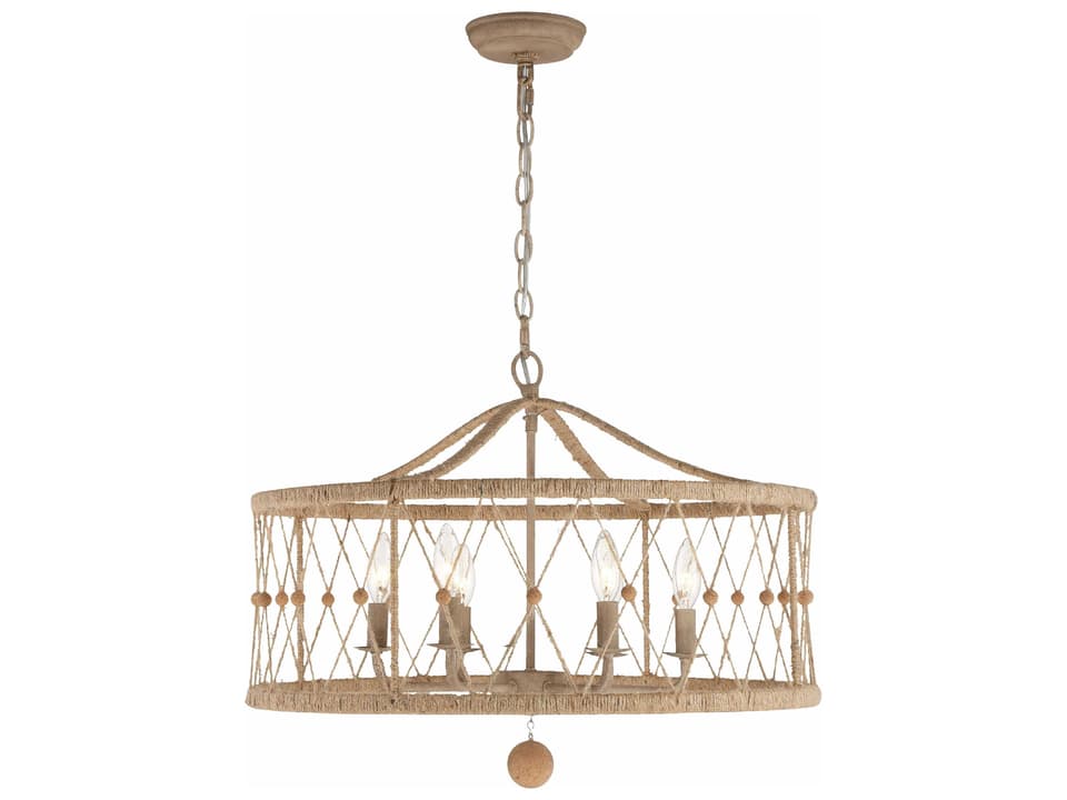 Brixton 6-Light Chandelier in Burnished Silver with Jute and Cork Beads
