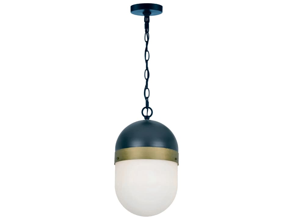 Capsule 1-Light Outdoor Pendant in Matte Black and Textured Gold with White Glass