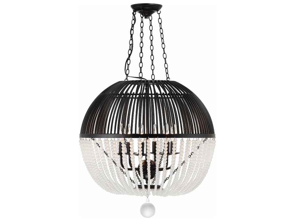 Duval 6-Light Sphere Pendant Light in Matte Black with Frosted Glass Beads