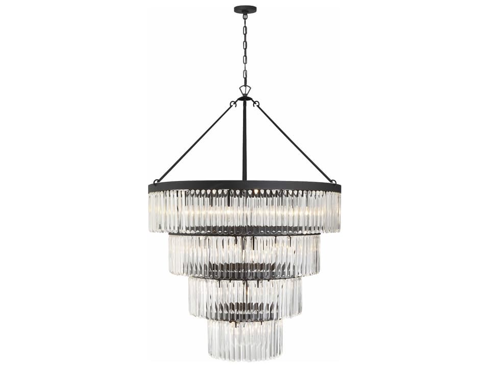 Emory 22-Light Chandelier with Glass Prisms in Black Forged