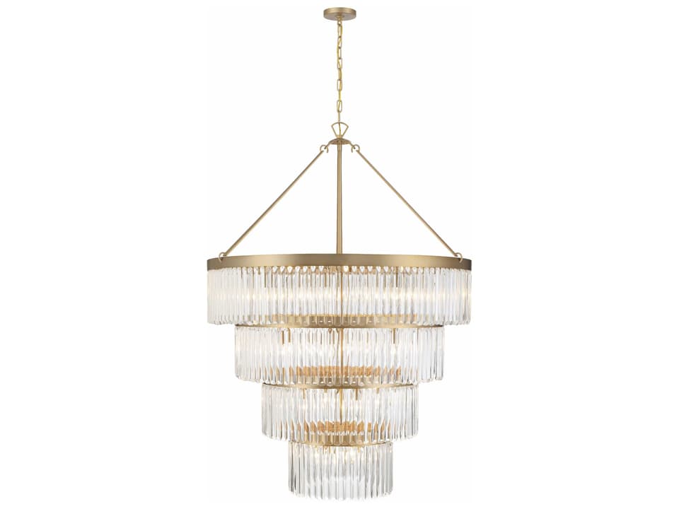 22-Light Emory Chandelier in Modern Gold with Glass Prisms