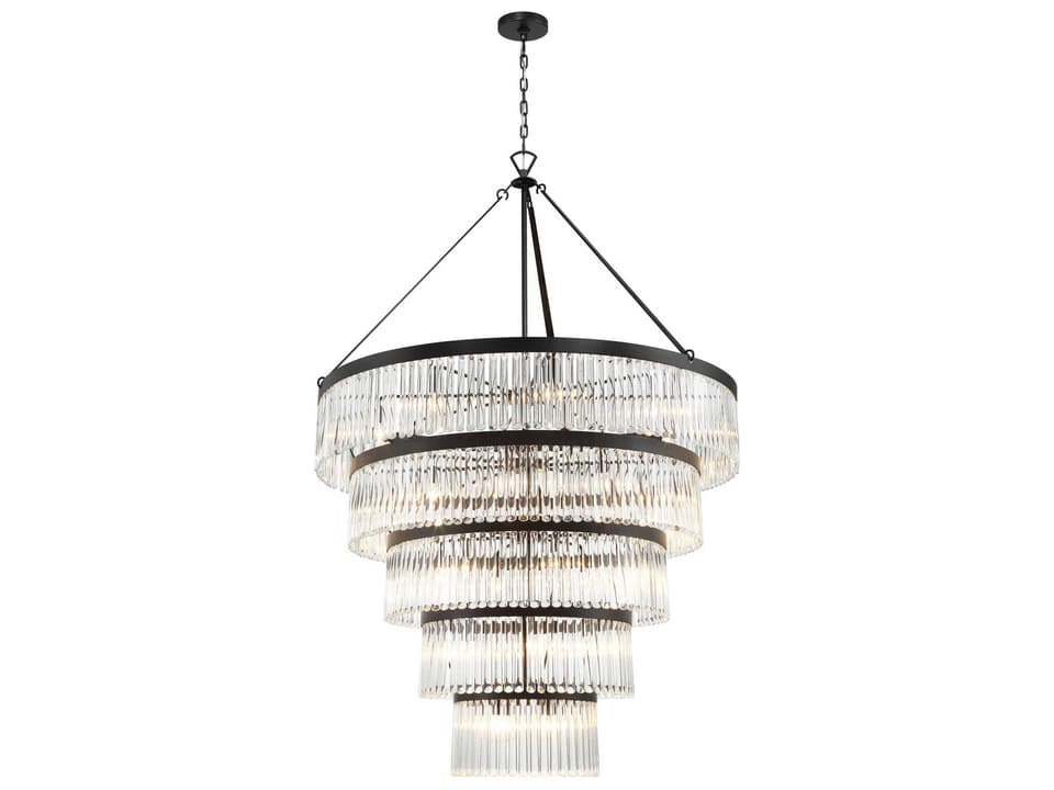 Emory 30-Light Black Forged Tiered Chandelier with Glass Rods
