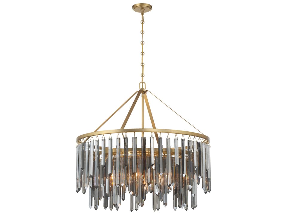 9-Light Gemma Chandelier with Silver Shadow Crystal in Modern Gold