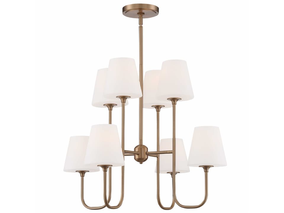 8-Light Keenan Chandelier in Vibrant Gold with White Glass Shades