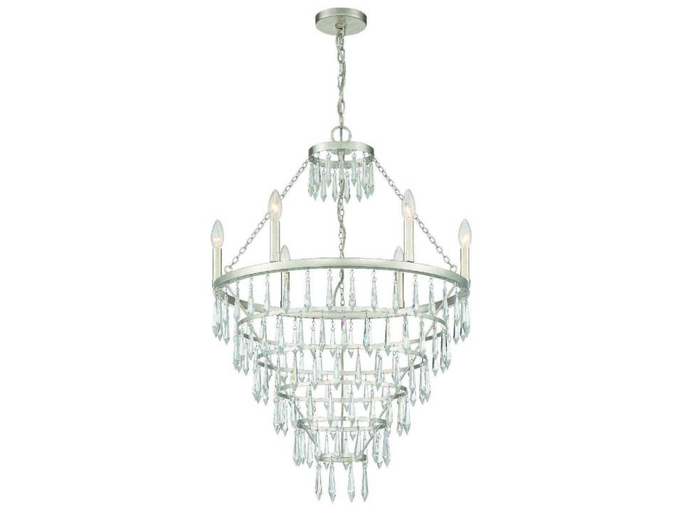 Lucille 6-Light Chandelier in Antique Silver with Hand Cut Crystal