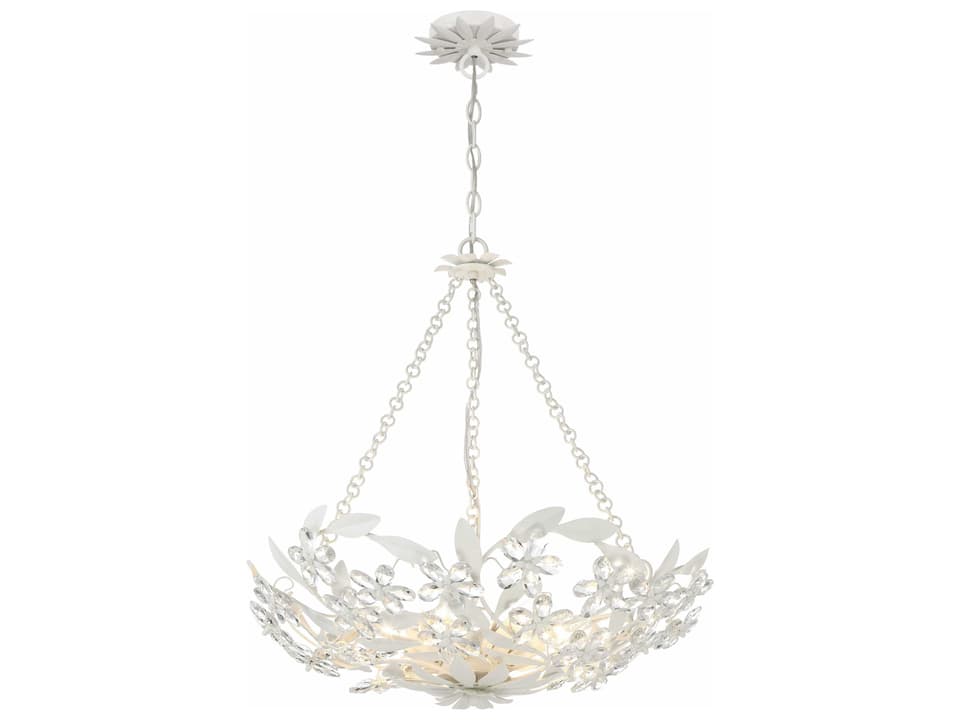 6-Light Marselle Chandelier in Matte White with Hand-Cut Crystal