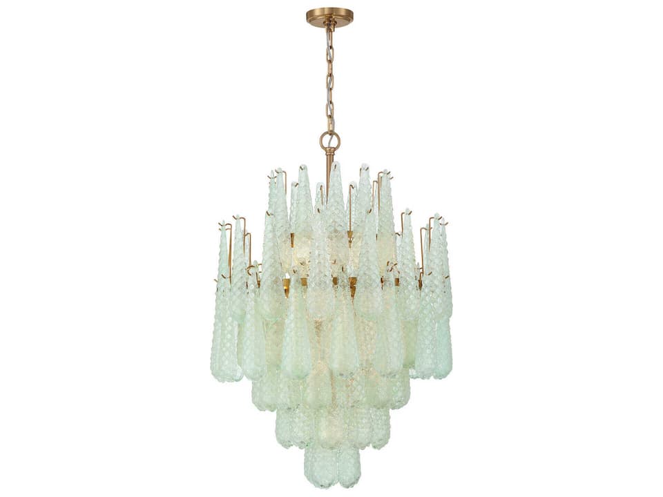 16-Light Ollie Chandelier in Aged Brass with Sand Glass Green