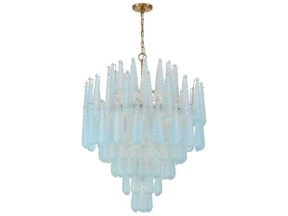 21-Light Ollie Chandelier in Aged Brass with Blue Sand Glass