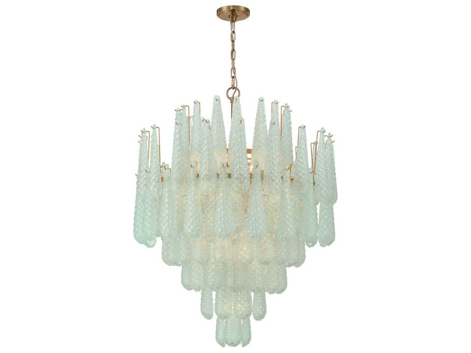 Ollie 21-Light Chandelier in Aged Brass with Green Glass