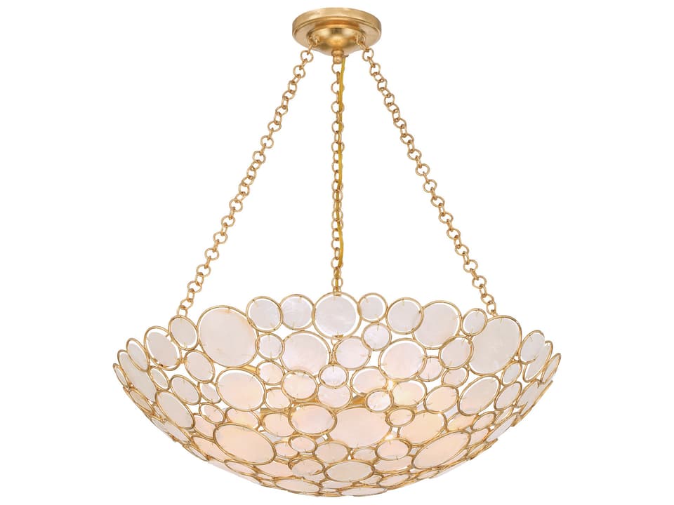 Palla 6-Light Chandelier with Capiz Shells in Antique Gold
