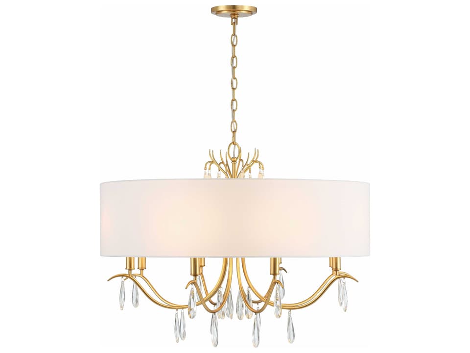 Rollins 8-Light Chandelier with White Silk Shade in Antique Gold