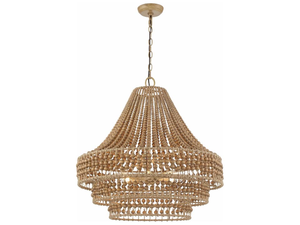 Silas 6-Light Chandelier in Burnished Silver with Wood Beads and Jute