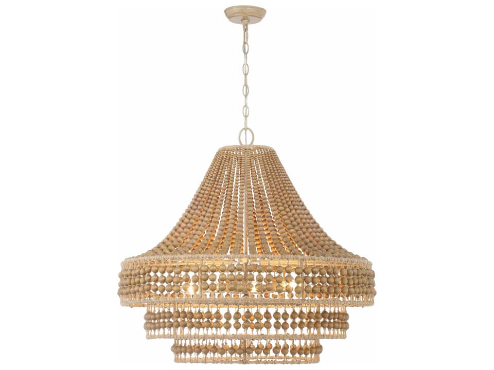 8-Light Silas Chandelier with Wood Beads in Burnished Silver