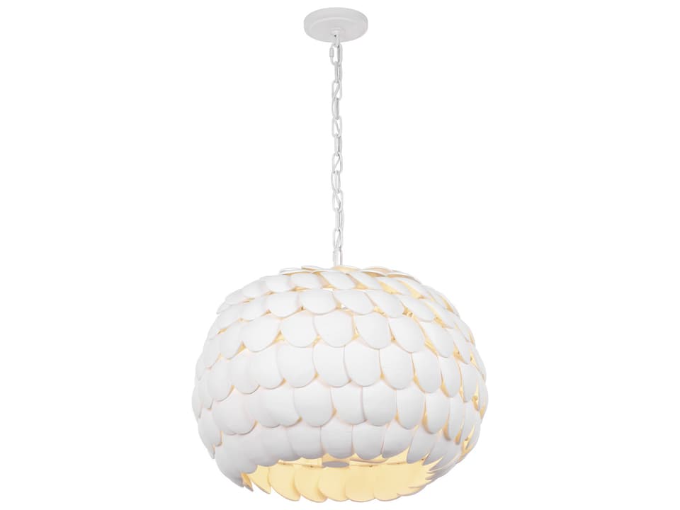 5-Light Talia Chandelier in Matte White with Layered Coconut Shells