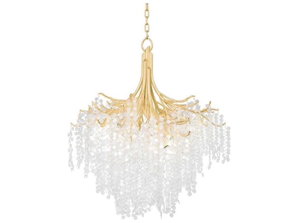 9-Light Genoa Chandelier in Gold Leaf with Glass Drops