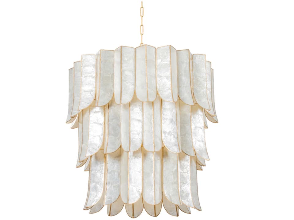 Cartagena 16-Light Chandelier in Vintage Gold Leaf with Capiz Shell
