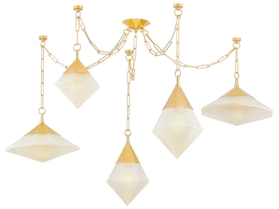 5-Light Angelique Chandelier Vintage Polished Brass Modern