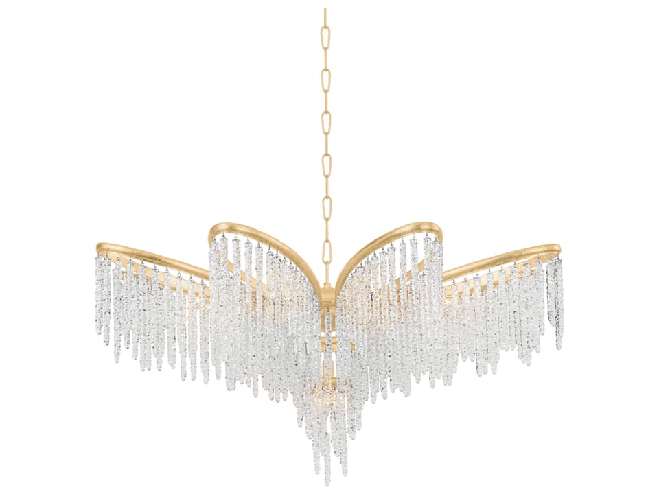 9-Light Pandora Chandelier in Gold Leaf with Clear Crystal