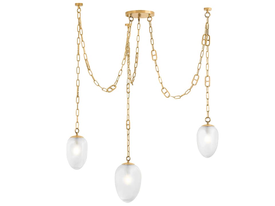 Daith 3-Light Chandelier in Vintage Brass with Etched Glass Shades